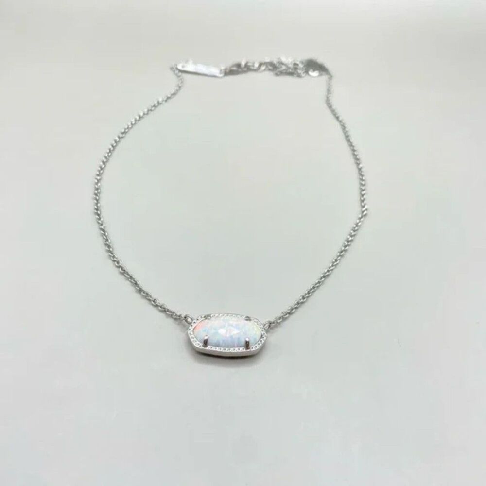 NWT Kendra Scott Elisa White Kyocera Lab Grown Opal Silver Pendant Necklace - Picture 6 of 15
